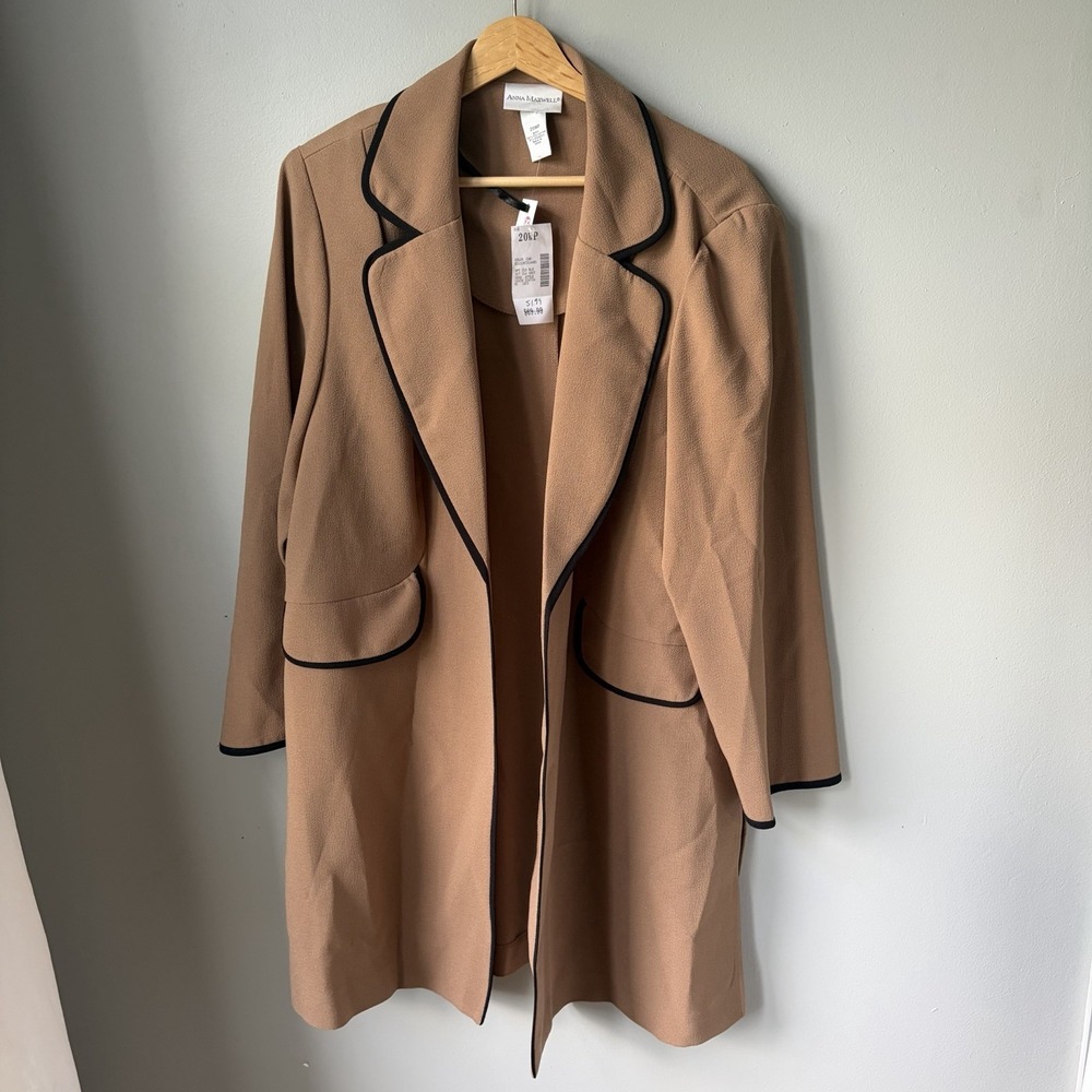 New With Tags Anna Maxwell Workwear Camel And Black Vintage Womens Coat Size 20P